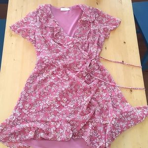 Lush Rose Floral Wrap Dress Small